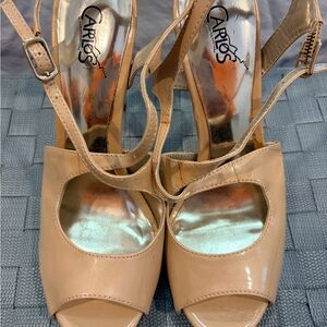 CARLOS Beige Peep-Toe Heels.